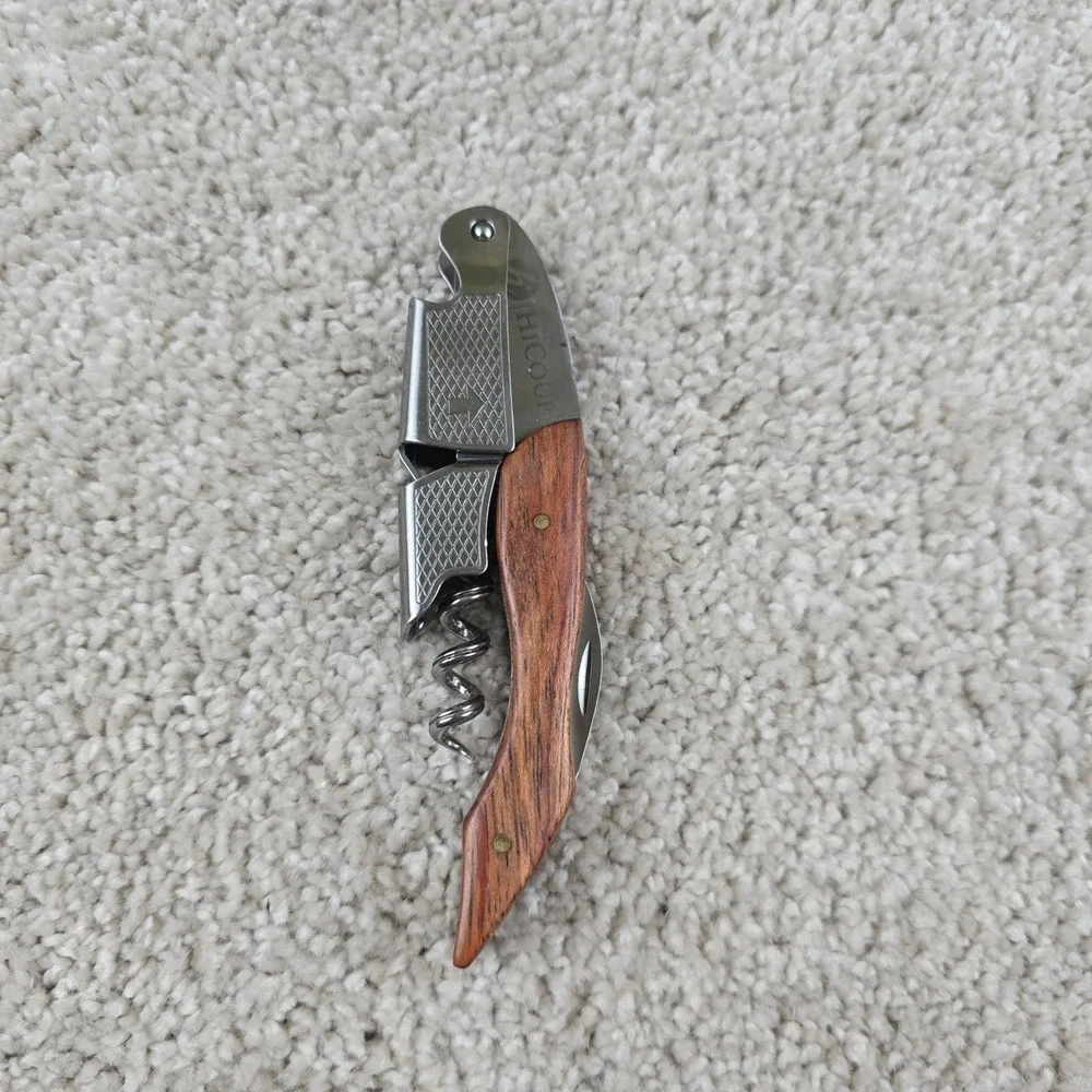 HiCoup Wine Opener Brown Wood‎ Stainless Steel Professional Waiters Corkscrew